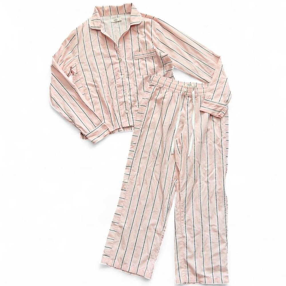 UGG Pink Striped Pajama Set Long Sleeve & Pants Cotton Size Small Sleepwear